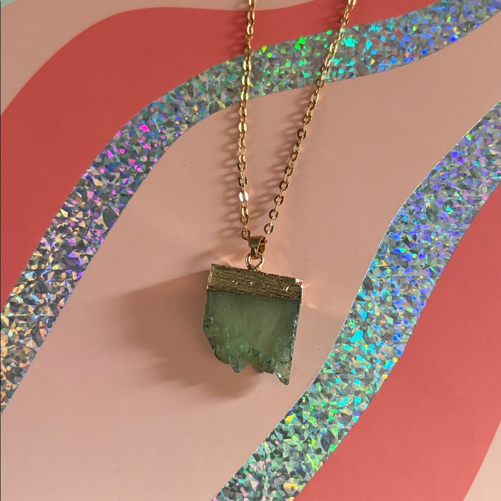 Green Stone-Look Pendant Necklace